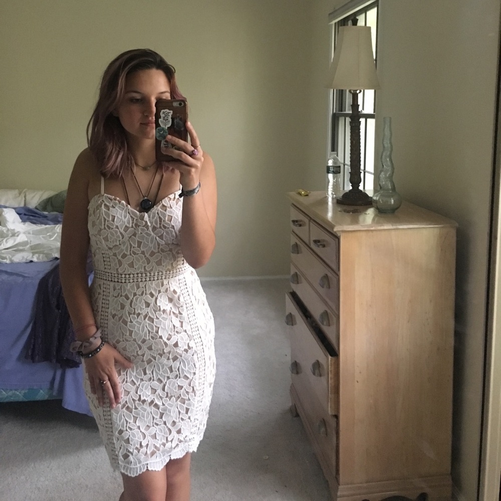 Lulus White floral overlay dress